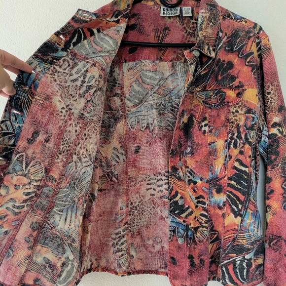 Vintage Chico's Design Colorful Animal Print Linen/Cotton Jacket sz XL Southwest - Picture 6 of 8